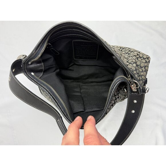 Coach Signature Hobo Shoulder bag Purse Black Leather Trimmed 6026 Authentic - Picture 7 of 7